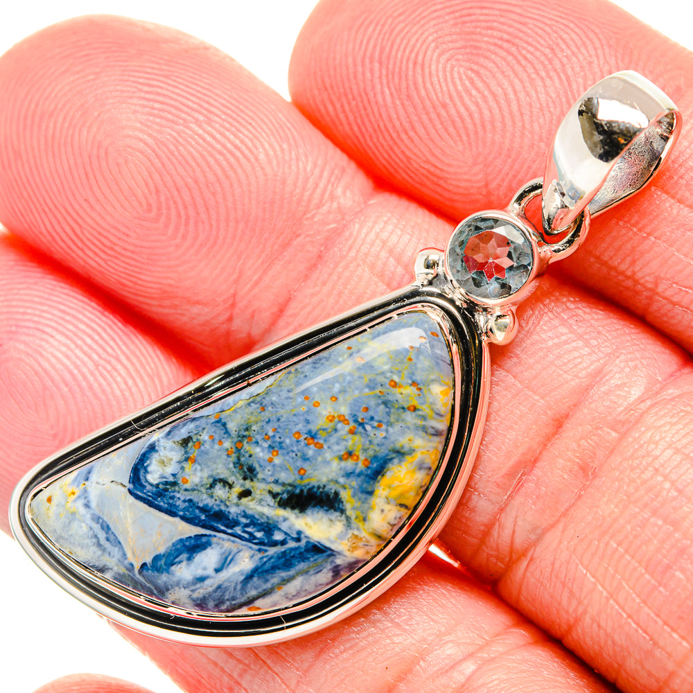 Teardrop pietersite pendant with small round gemstone and sterling silver bail