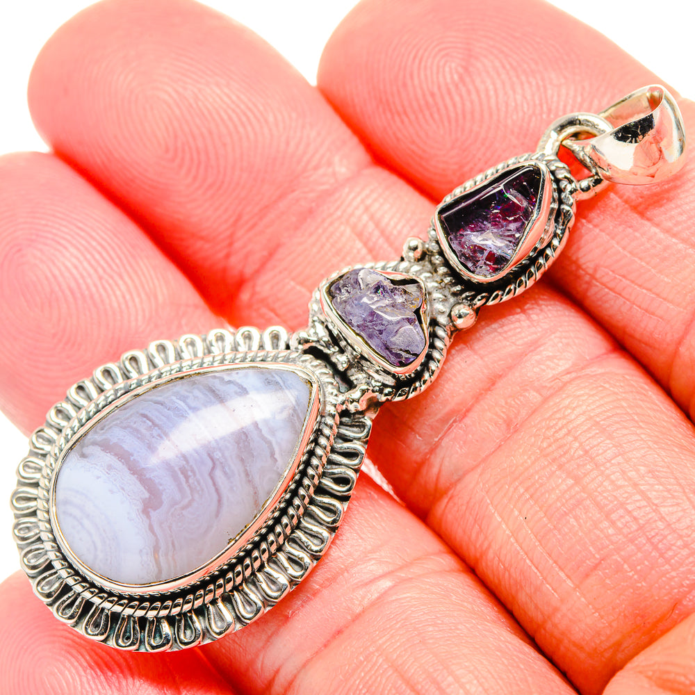 Blue Lace Agate Pendants handcrafted by Ana Silver Co - PD35499