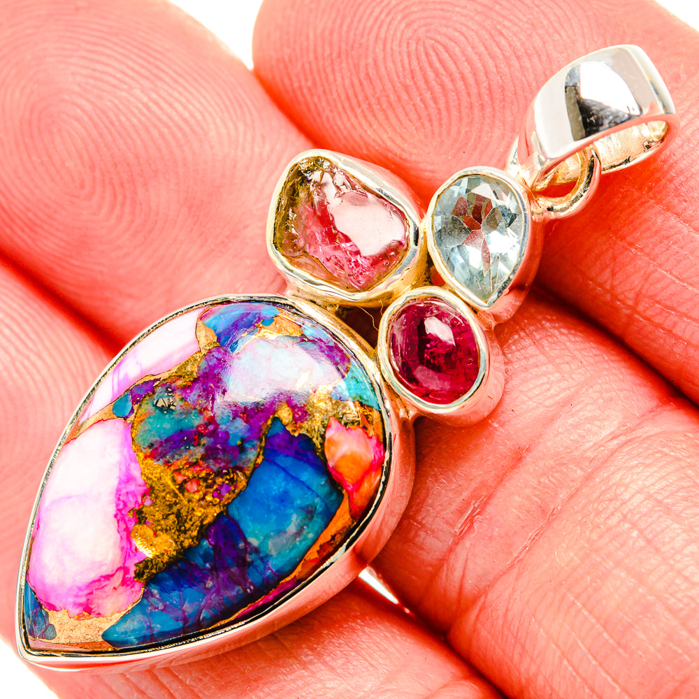 Kingman Pink Dahlia Turquoise Pendants handcrafted by Ana Silver Co - PD35541