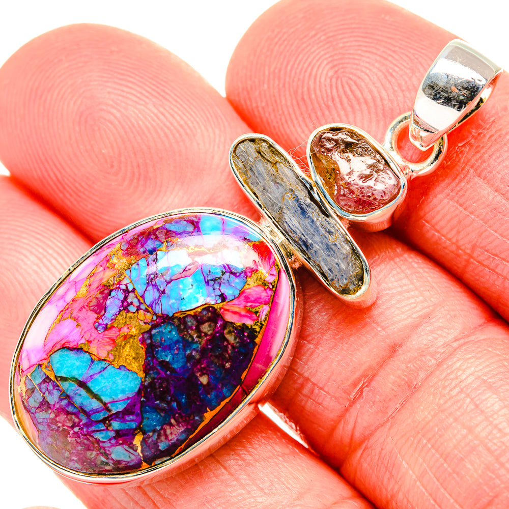 Kingman Pink Dahlia Turquoise Pendants handcrafted by Ana Silver Co - PD35551