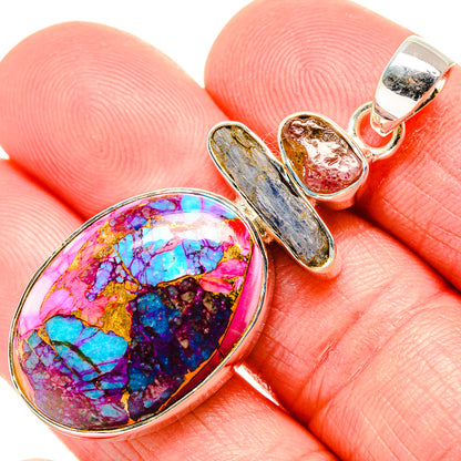 Kingman Pink Dahlia Turquoise Pendants handcrafted by Ana Silver Co - PD35551