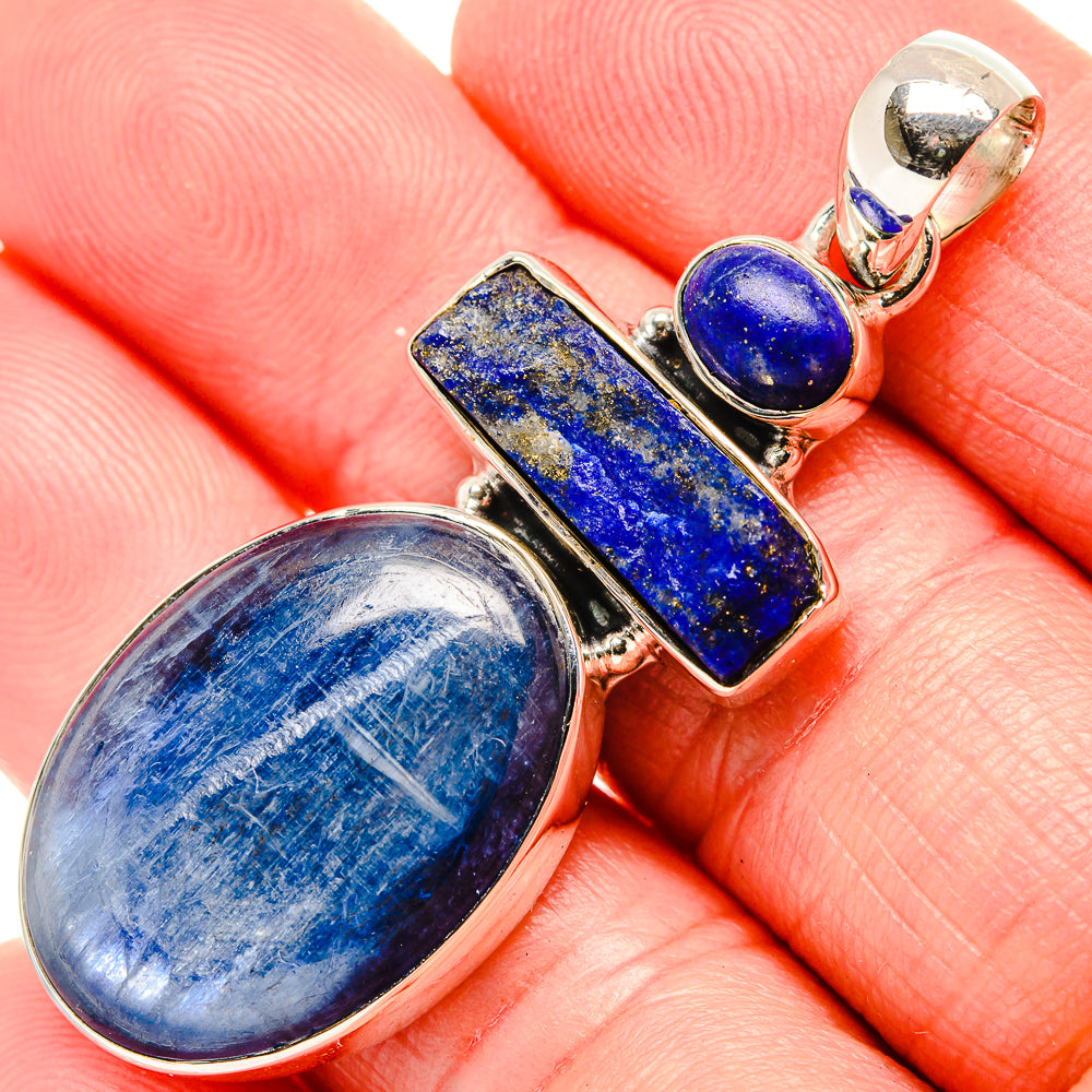 925 sterling silver lapis lazuli pendant with oval, rectangular, and small round blue stones