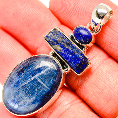 925 sterling silver lapis lazuli pendant with oval, rectangular, and small round blue stones