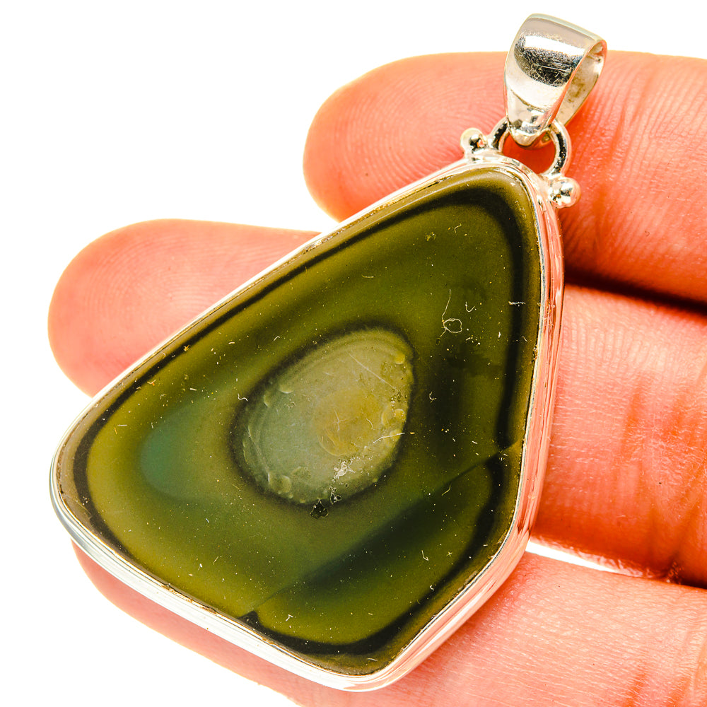 Green jasper teardrop pendant with 925 sterling silver bezel and bail