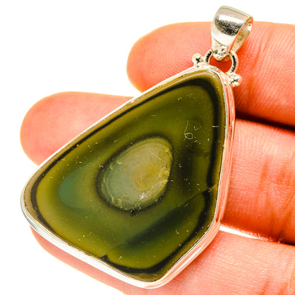 Green jasper teardrop pendant with 925 sterling silver bezel and bail
