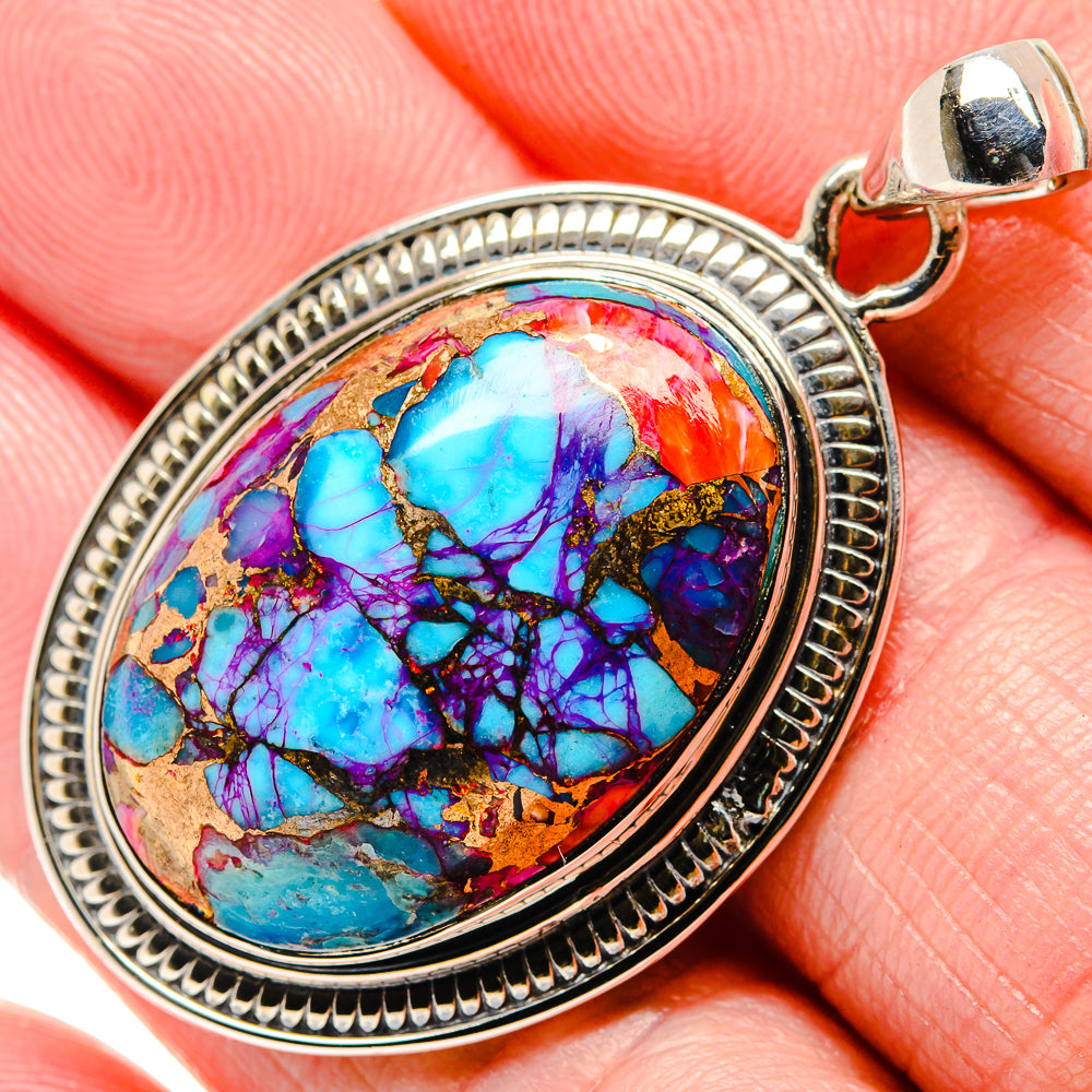 Kingman Pink Dahlia Turquoise Pendants handcrafted by Ana Silver Co - PD35619