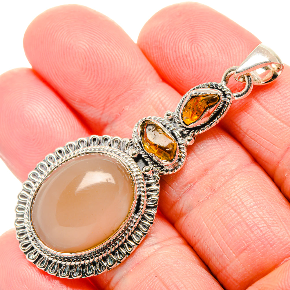Peach Moonstone Pendants handcrafted by Ana Silver Co - PD35651