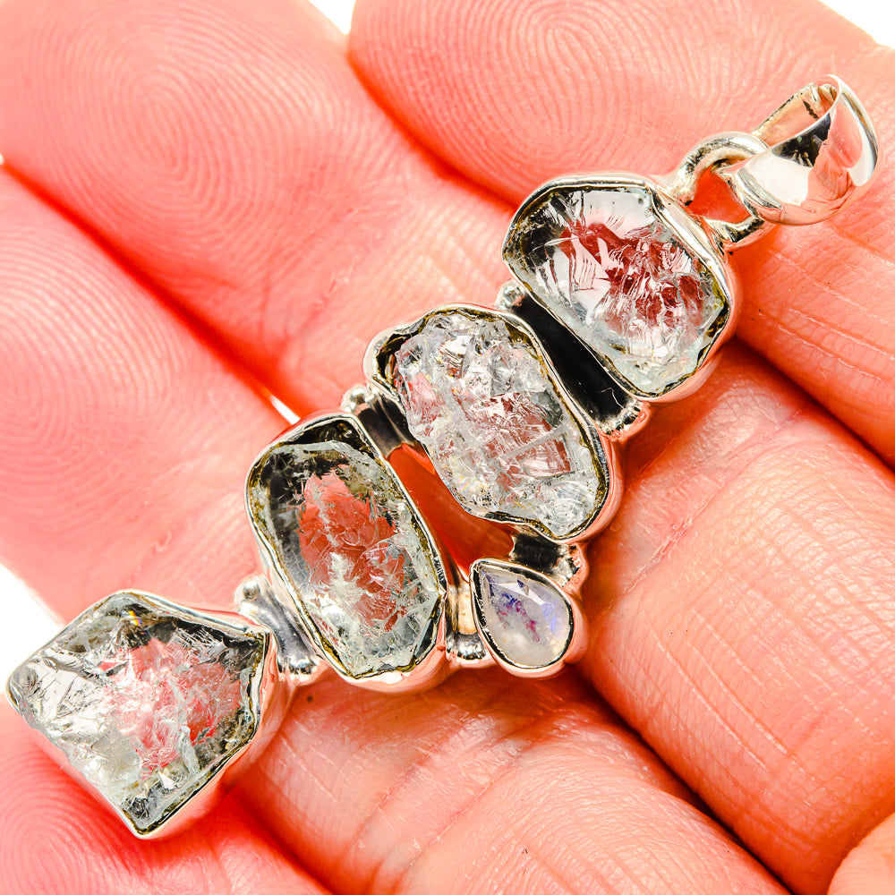 Rough aquamarine pendant with five rough stones in 925 sterling silver setting
