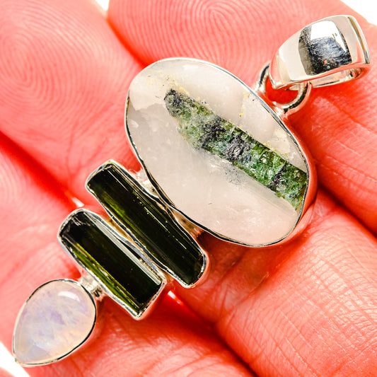 Green Tourmaline In Quartz Pendants handcrafted by Ana Silver Co - PD35684
