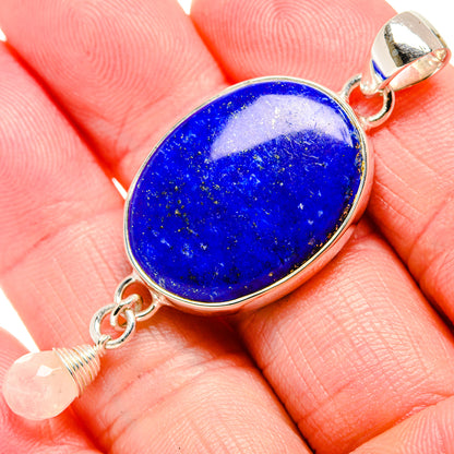 Lapis lazuli heart pendant, 925 silver frame with moonstone drop