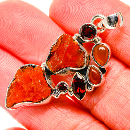 Multi-stone rough carnelian and garnet pendant on sterling silver prong setting
