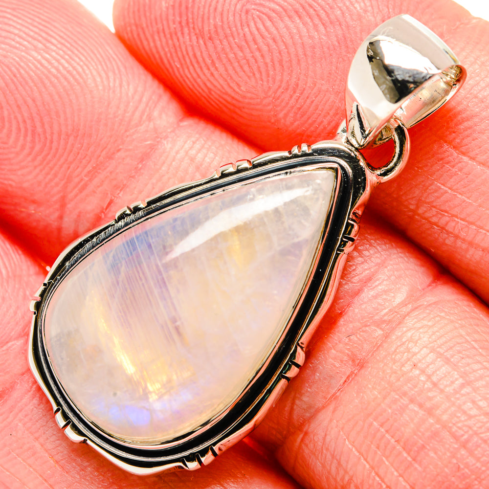 Sterling silver teardrop moonstone pendant, opalescent iridescence, top bail