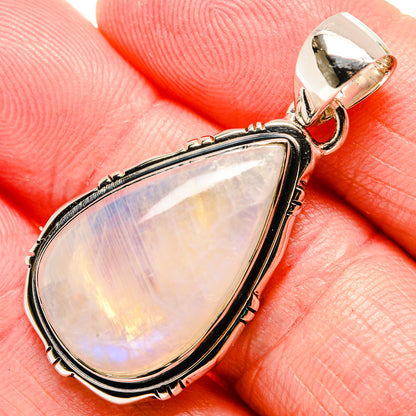 Sterling silver teardrop moonstone pendant, opalescent iridescence, top bail