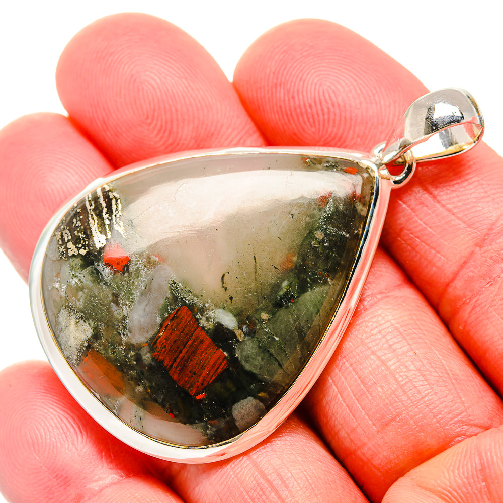 Teardrop bloodstone pendant in polished 925 sterling silver bezel with jump ring bail