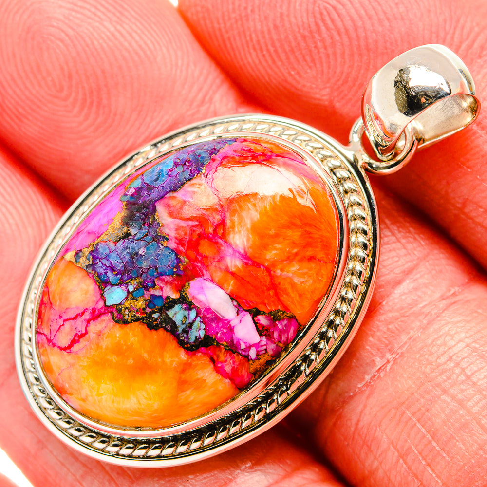 Kingman Pink Dahlia Turquoise Pendants handcrafted by Ana Silver Co - PD35925