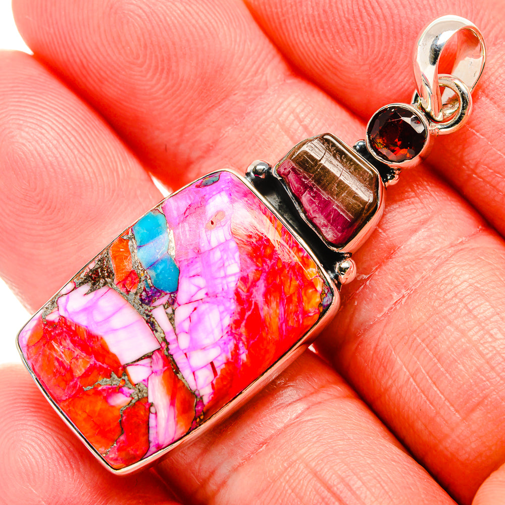 Kingman Pink Dahlia Turquoise Pendants handcrafted by Ana Silver Co - PD35928