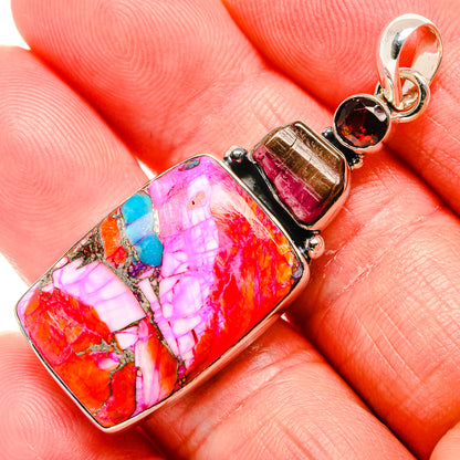 Kingman Pink Dahlia Turquoise Pendants handcrafted by Ana Silver Co - PD35928