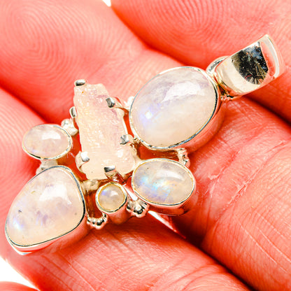 Sterling silver moonstone pendant detail with round and oval opalescent stones