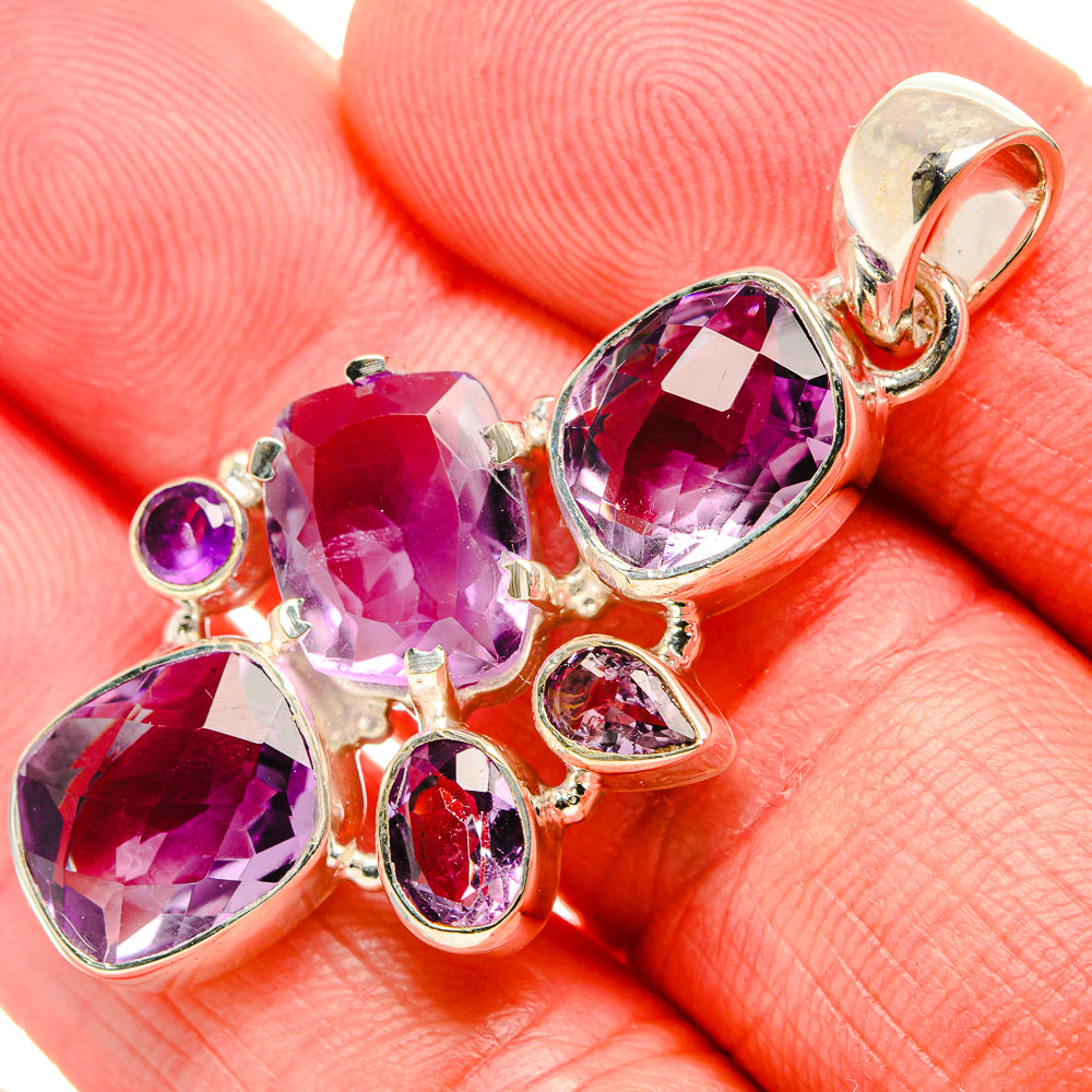 Faceted amethyst pendant charm with oval and round gems in 925 sterling silver bail