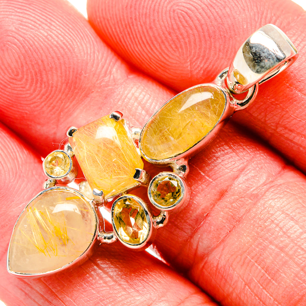 Citrine quartz pendant with oval and round yellow stones in 925 silver prong setting