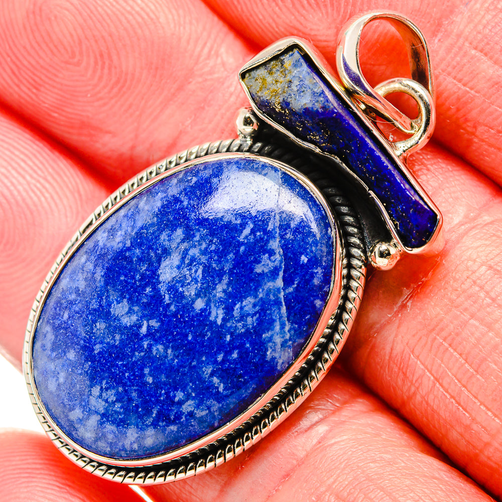 925 sterling silver sodalite pendant, oval blue stone with top rectangular bail detail