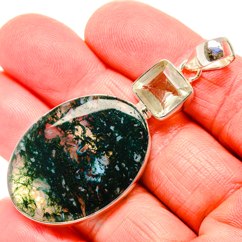 Green Moss Agate Pendants handcrafted by Ana Silver Co - PD36062
