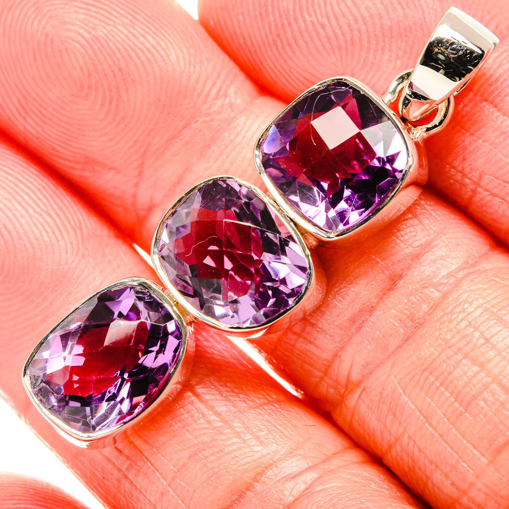 Faceted amethyst pendant with three purple gemstone drops in 925 sterling silver bezel