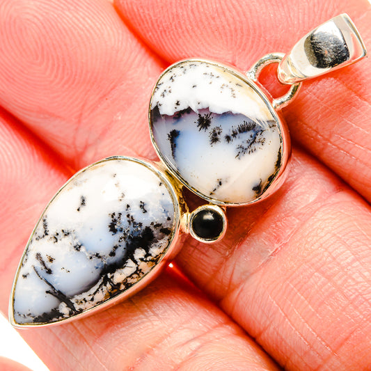 Dendritic Opal, Black Onyx Pendants handcrafted by Ana Silver Co - PD36183