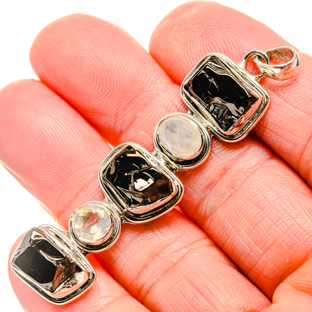 Shungite, Rainbow Moonstone Pendants handcrafted by Ana Silver Co - PD36186