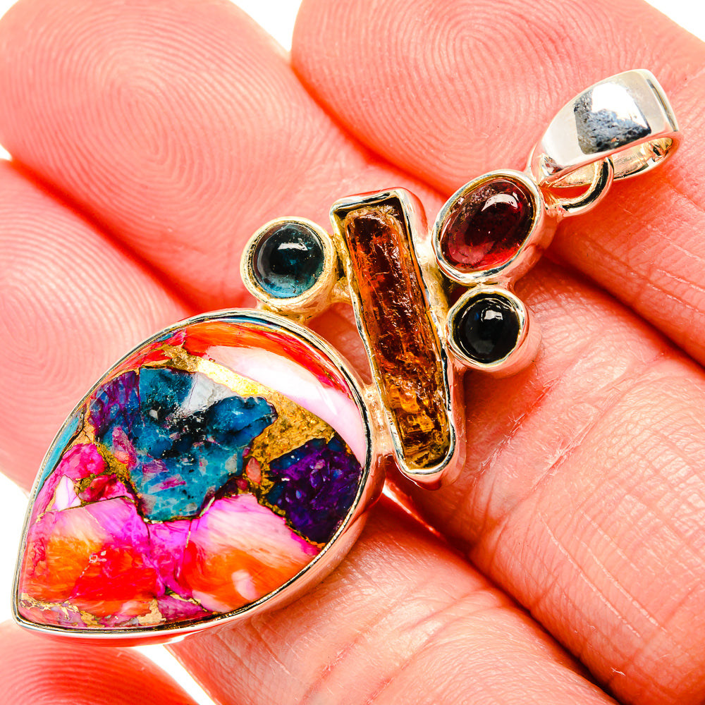 Kingman Pink Dahlia Turquoise, Carnelian, Garnet, Apatite Pendants handcrafted by Ana Silver Co - PD36196