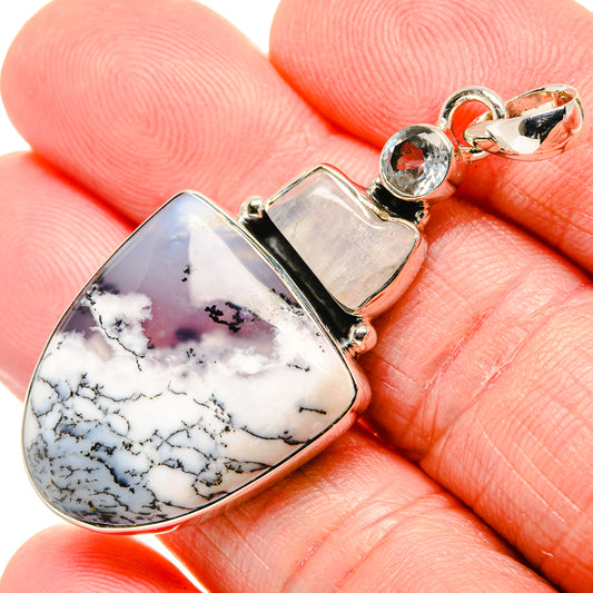 Dendritic Opal, Rainbow Moonstone, Blue Topaz Pendants handcrafted by Ana Silver Co - PD36202