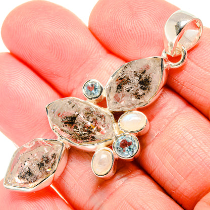 Herkimer Diamond, Blue Topaz, Rainbow Moonstone Pendants handcrafted by Ana Silver Co - PD36204