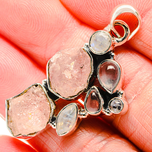 Rose Quartz, Rainbow Moonstone Pendants handcrafted by Ana Silver Co - PD36212