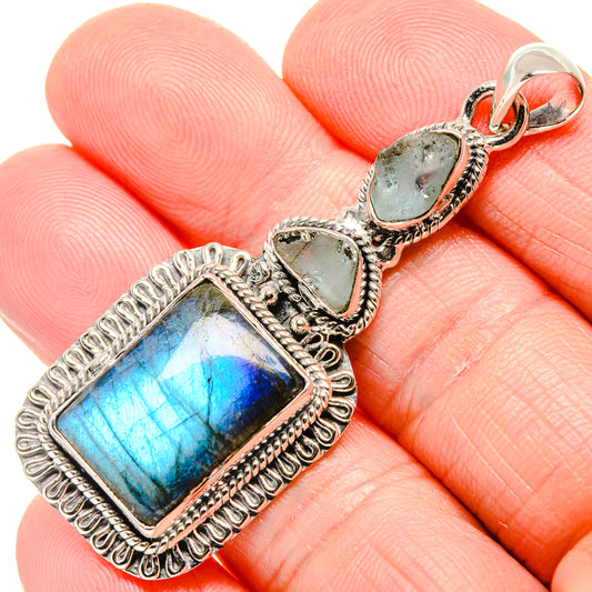 Labradorite, Aquamarine Pendants handcrafted by Ana Silver Co - PD36214