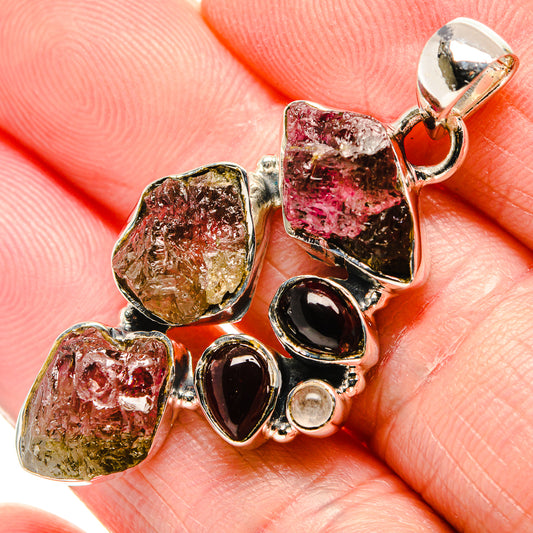 Pink Tourmaline, Garnet, Rainbow Moonstone Pendants handcrafted by Ana Silver Co - PD36221