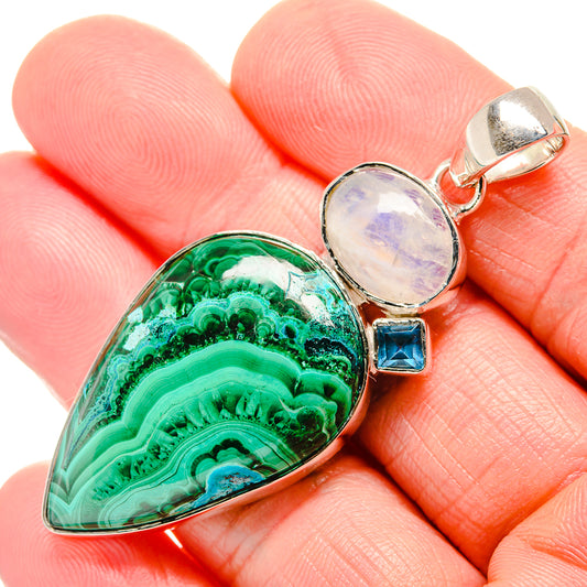 Malachite, Rainbow Moonstone, Blue Topaz Pendants handcrafted by Ana Silver Co - PD36241