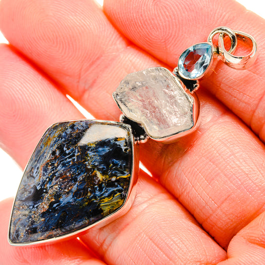 Pietersite, Rainbow Moonstone, Blue Topaz Pendants handcrafted by Ana Silver Co - PD36249