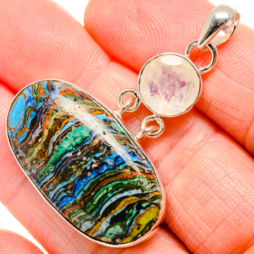 Rainbow Calsilica, Rainbow Moonstone Pendants handcrafted by Ana Silver Co - PD36250
