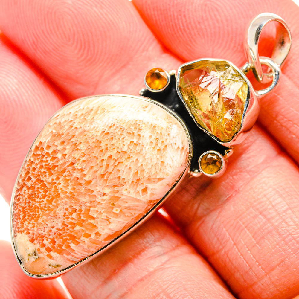 Scolecite, Citrine Pendants handcrafted by Ana Silver Co - PD36252
