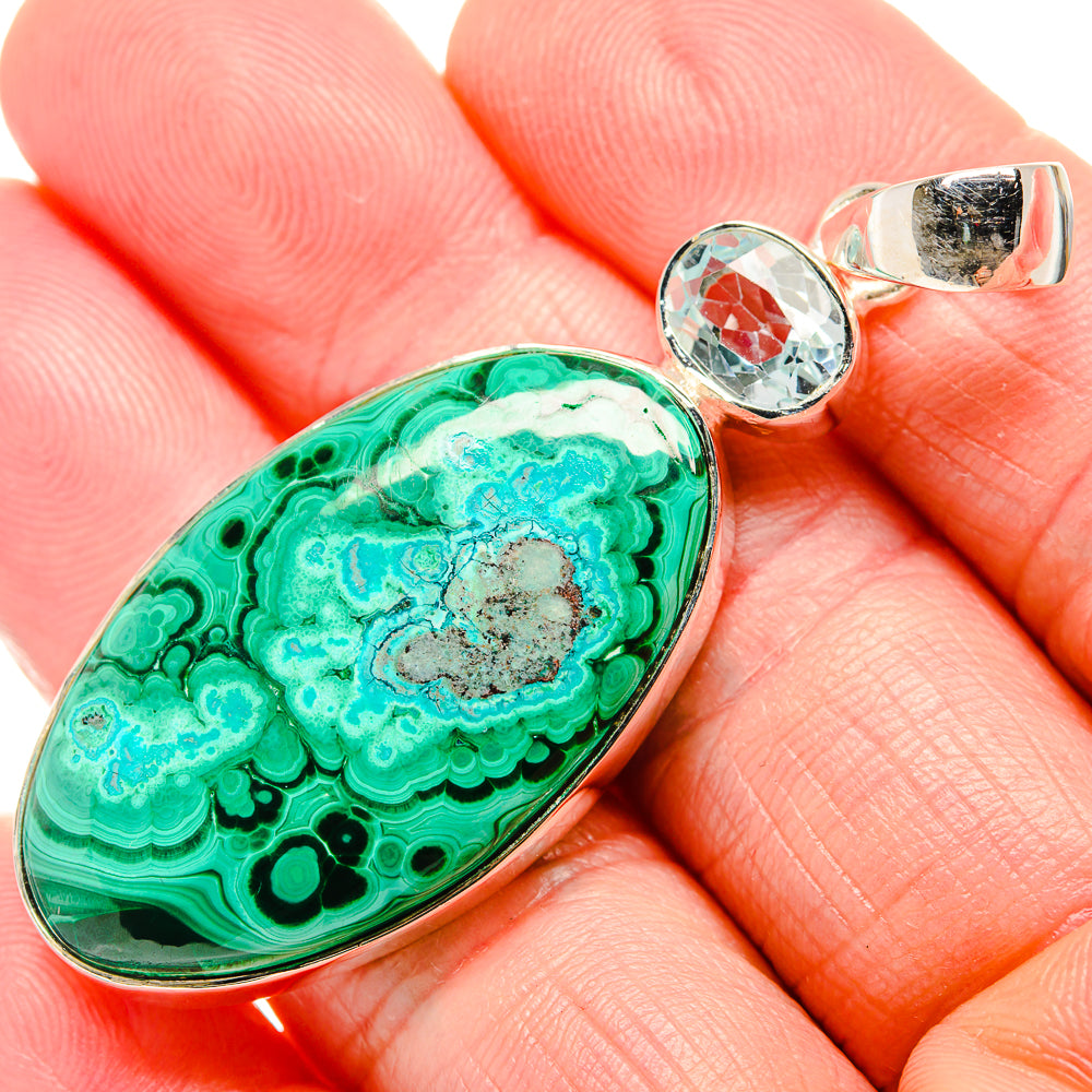 Malachite In Chrysocolla, Blue Topaz Pendants handcrafted by Ana Silver Co - PD36255
