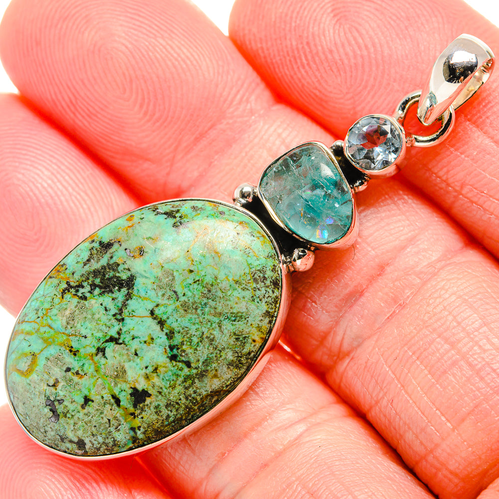 African Turquoise Jasper, Aquamarine, Blue Topaz Pendants handcrafted by Ana Silver Co - PD36260