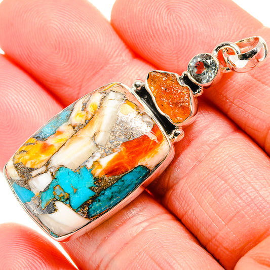 Spiny Oyster Turquoise, Citrine, White Quartz Pendants handcrafted by Ana Silver Co - PD36274