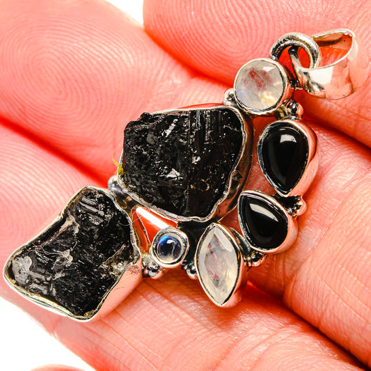 Black Tourmaline, Rainbow Moonstone Pendants handcrafted by Ana Silver Co - PD36385