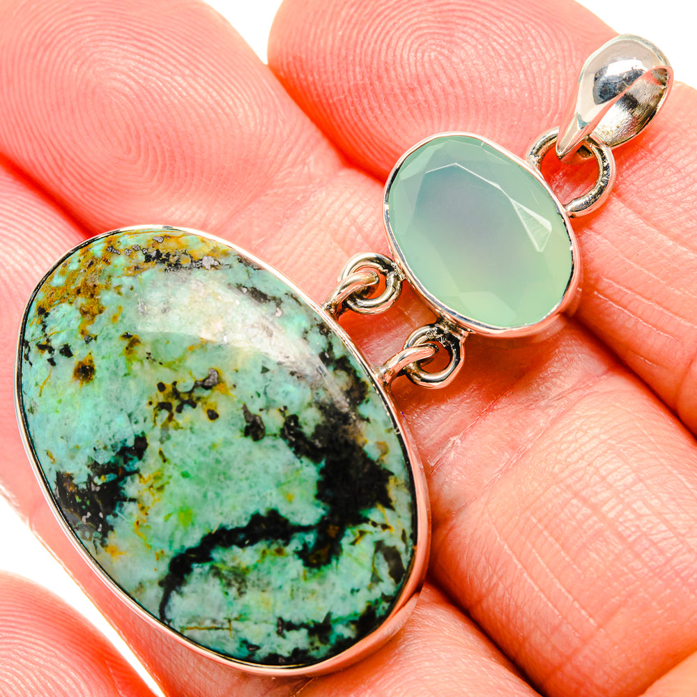 African Turquoise Jasper, Aqua Chalcedony Pendants handcrafted by Ana Silver Co - PD36393