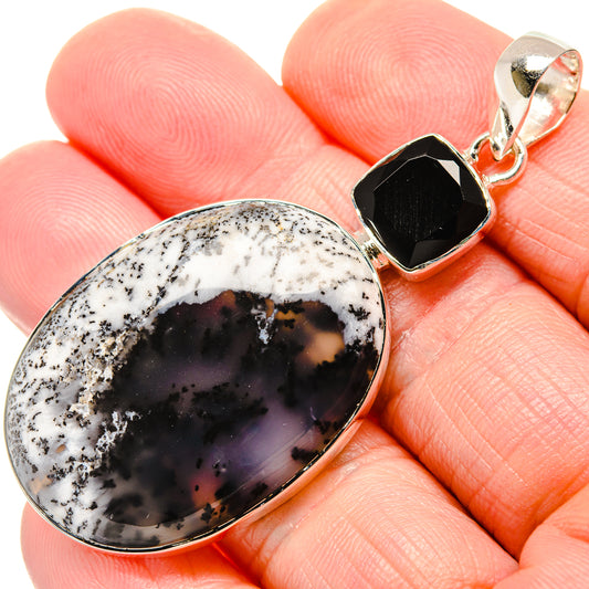 Dendritic Opal, Black Onyx Pendants handcrafted by Ana Silver Co - PD36414