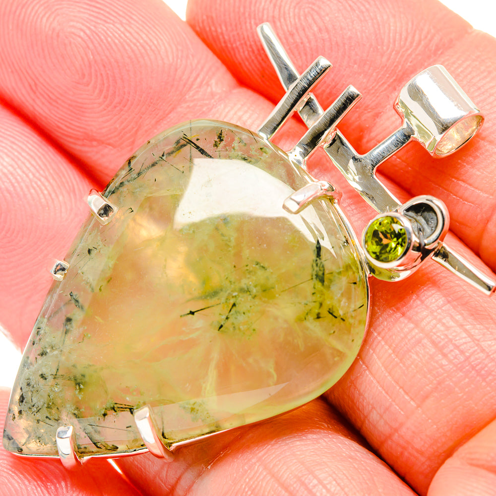 Sterling silver bail and lime green teardrop gemstone pendant with round green stone