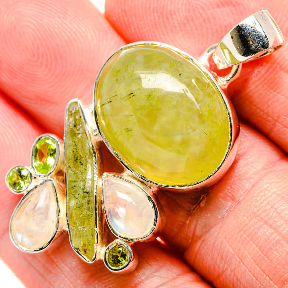 Prehnite, Peridot, Rainbow Moonstone Pendants handcrafted by Ana Silver Co - PD36438