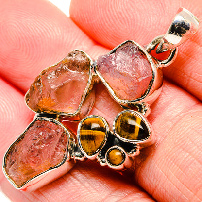 Rose Quartz, Tiger Eye Pendants handcrafted by Ana Silver Co - PD36442