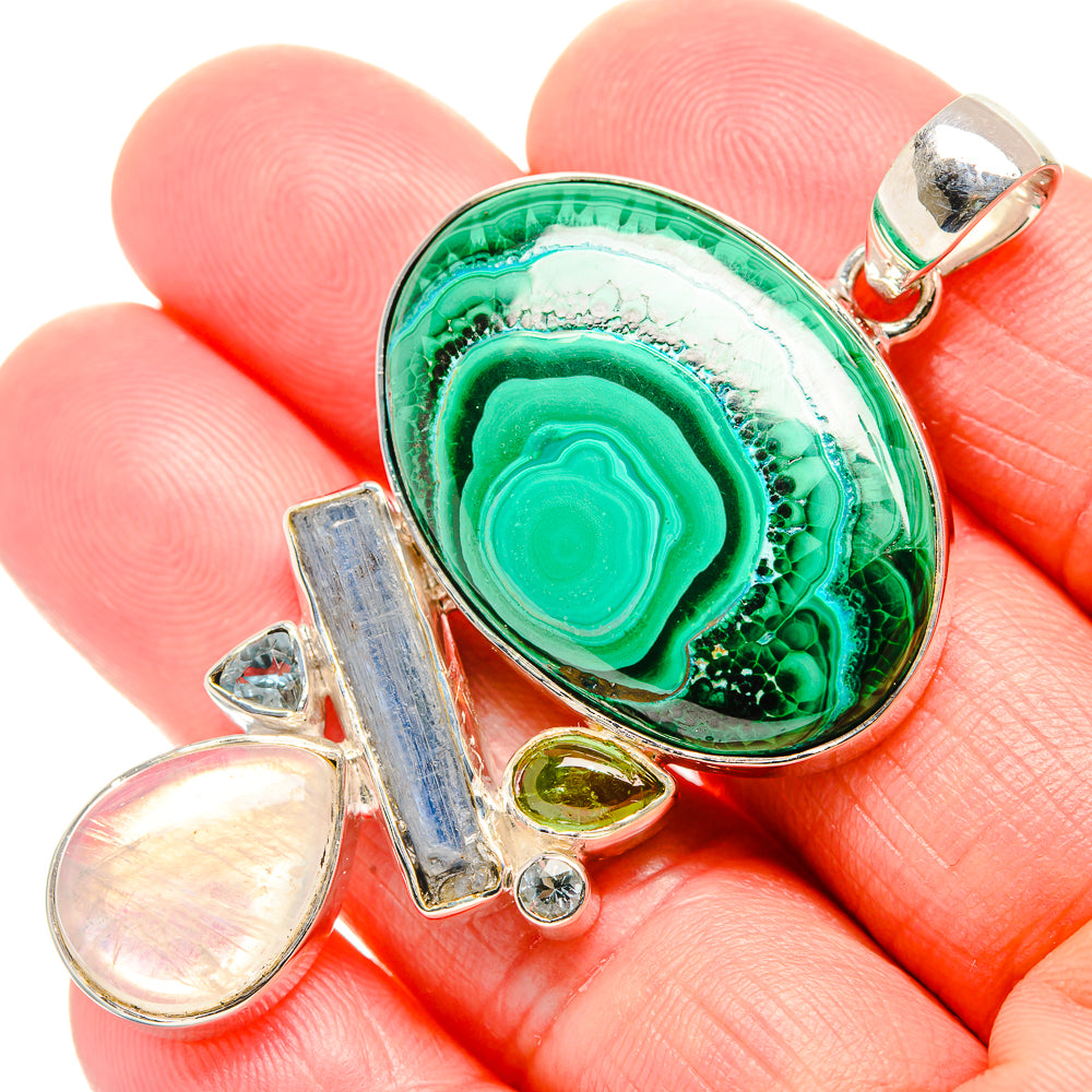 Malachite, Rainbow Moonstone, Kyanite, Peridot Pendants handcrafted by Ana Silver Co - PD36462