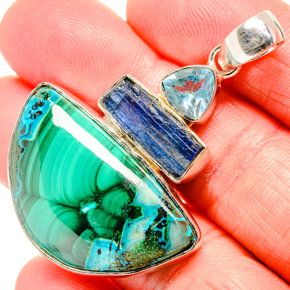 Malachite In Chrysocolla, Kyanite, Blue Topaz Pendants handcrafted by Ana Silver Co - PD36471